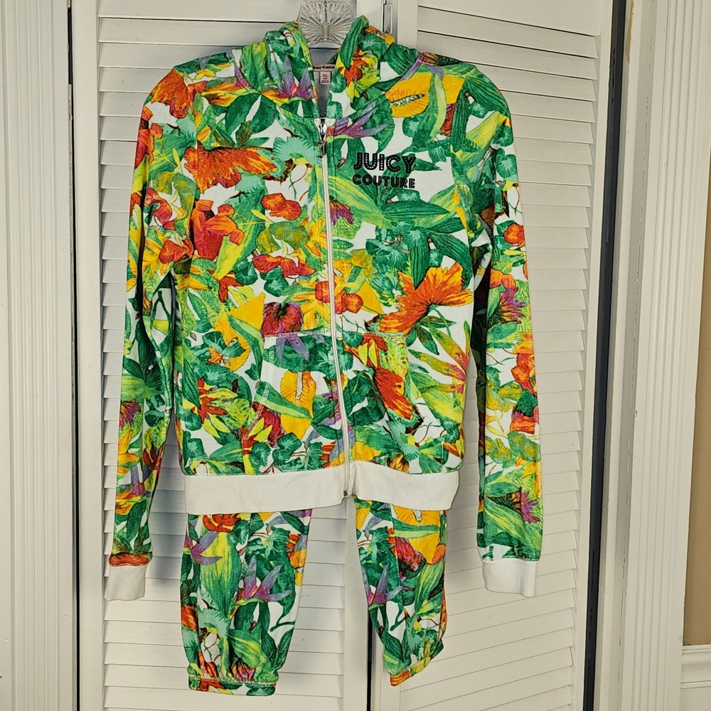 Juicy Couture‎ Girls Terry Floral Logo Track Suit Large XL 14 16